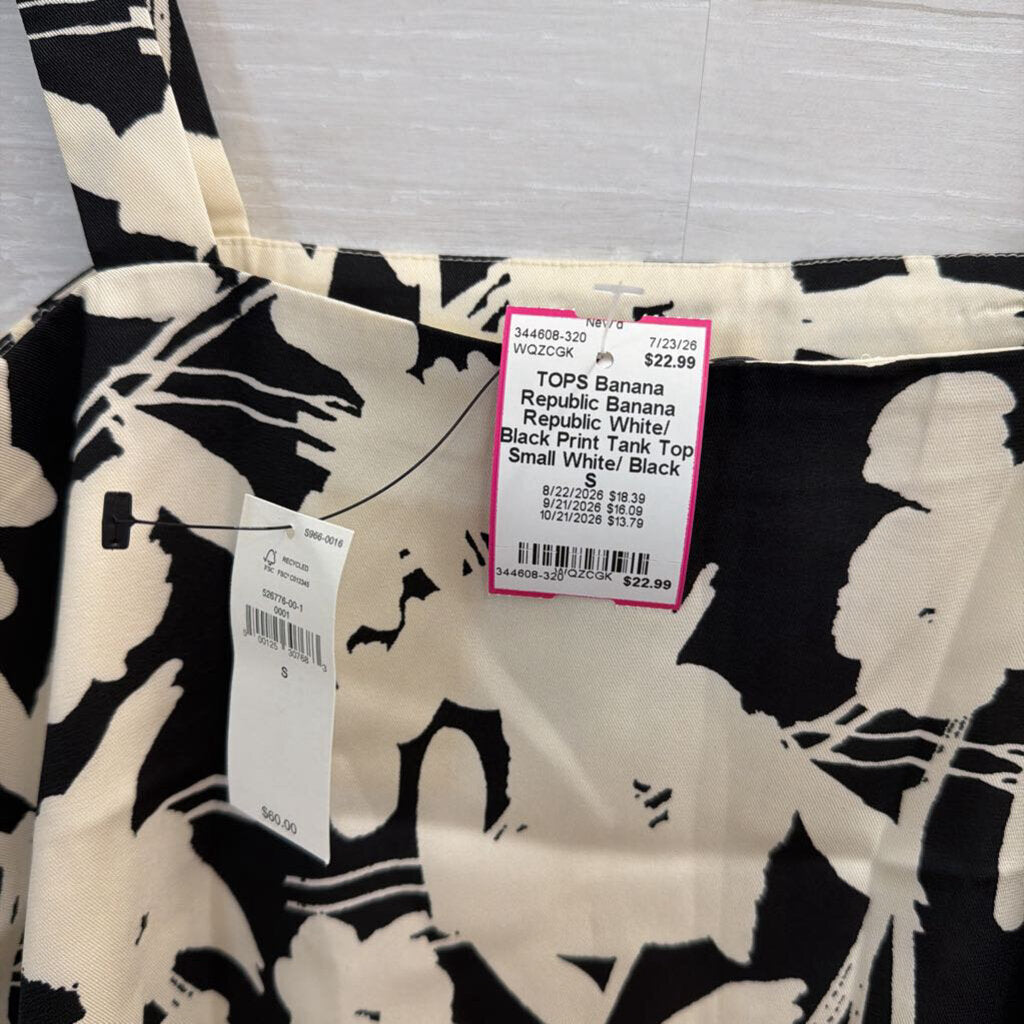 Banana Republic White/ Black Print Tank Top Small