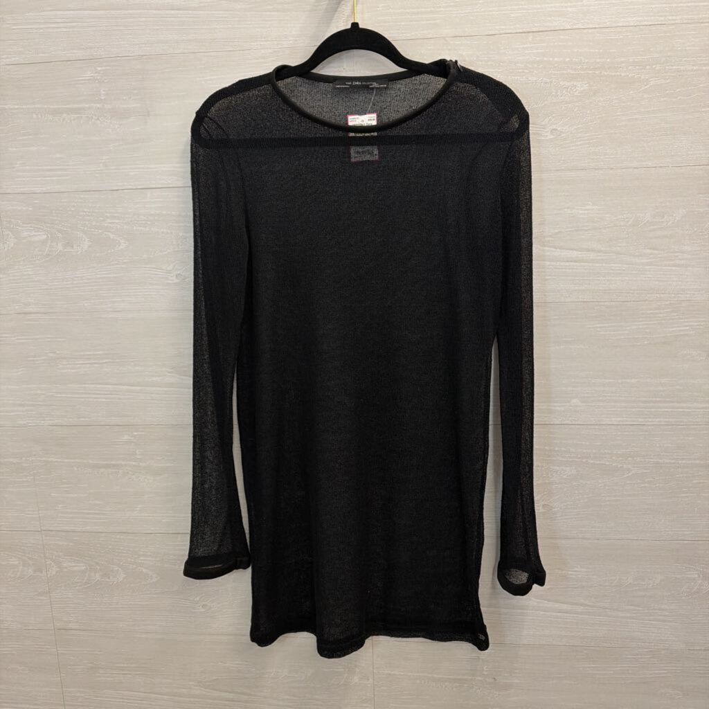 Zara Black Open Sheer Knit Long Sleeve Dress Medium