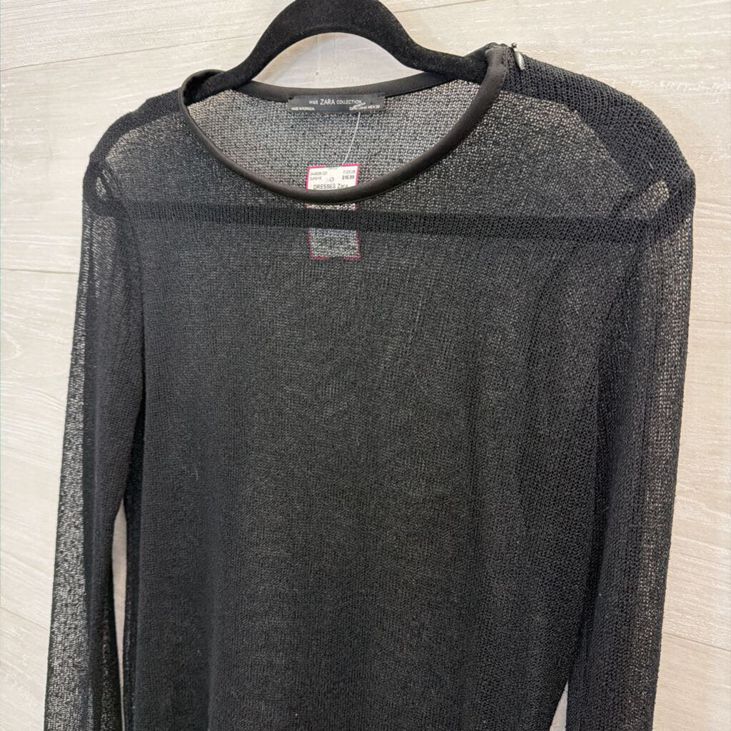 Zara Black Open Sheer Knit Long Sleeve Dress Medium