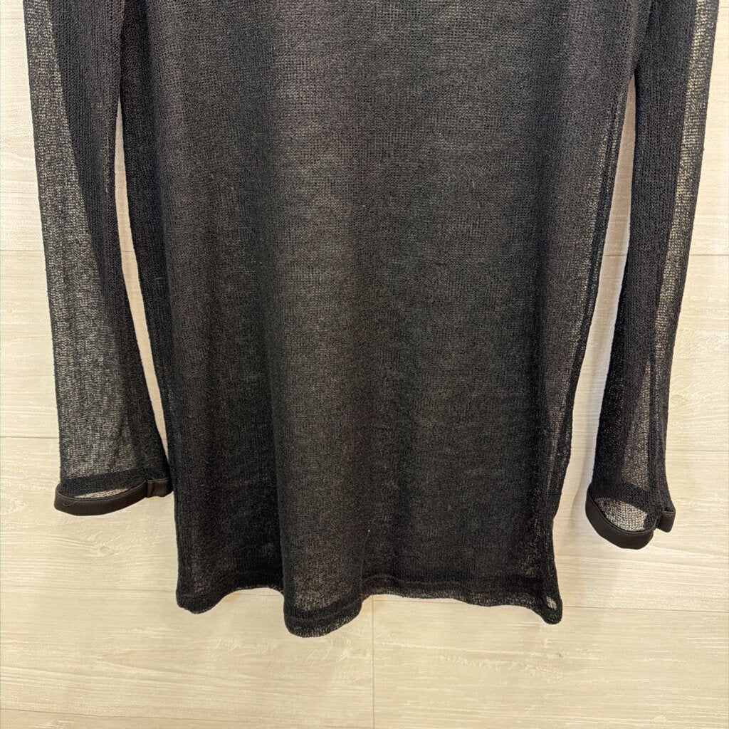 Zara Black Open Sheer Knit Long Sleeve Dress Medium