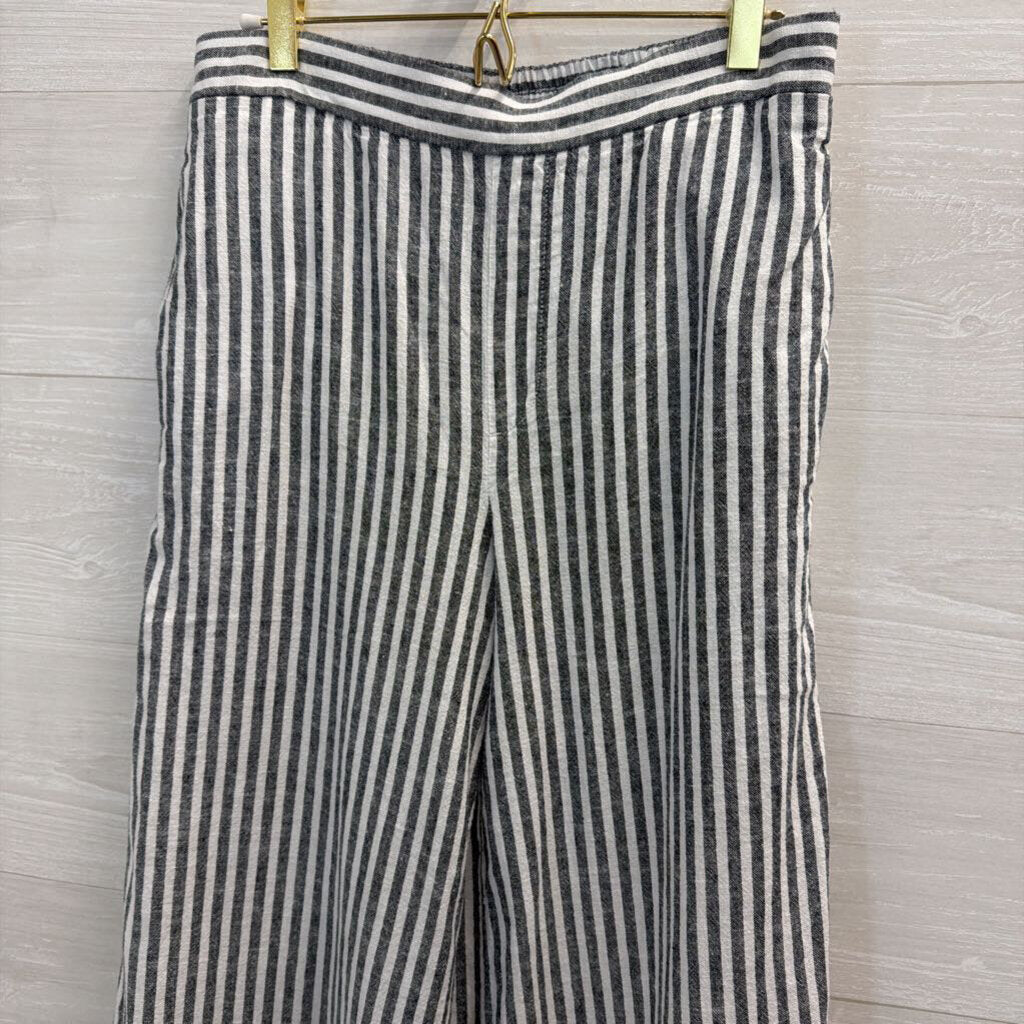 Banana Republic Grey/ White Striped Wide Leg Cropped Pull On Pants Small