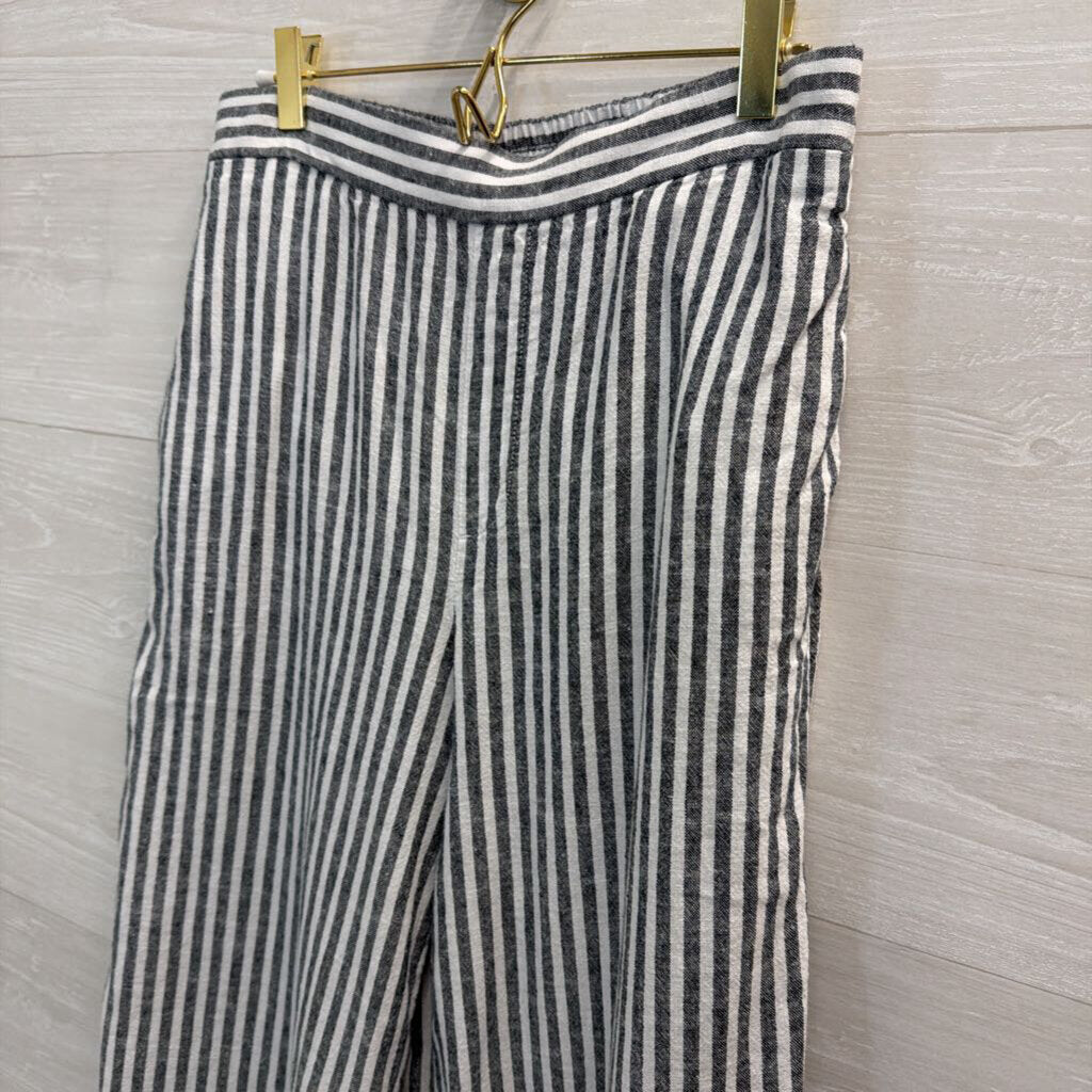 Banana Republic Grey/ White Striped Wide Leg Cropped Pull On Pants Small