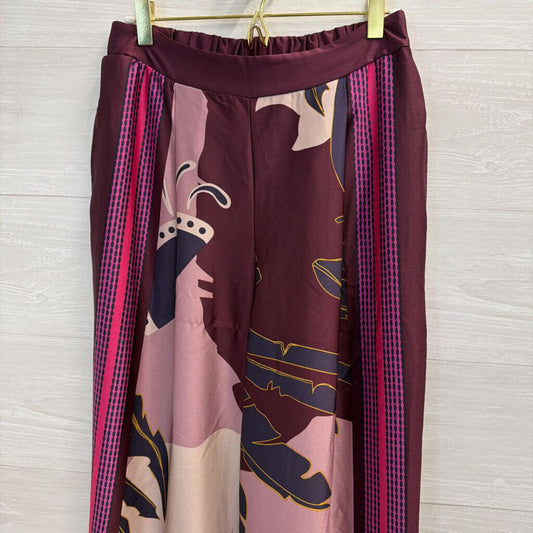 Nine West Purple/ Multi Print Silky Wide Leg Pull On Pants Small