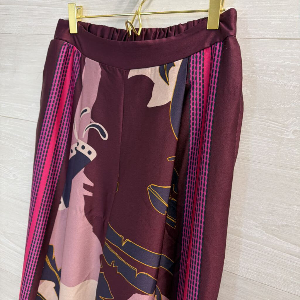Nine West Purple/ Multi Print Silky Wide Leg Pull On Pants Small