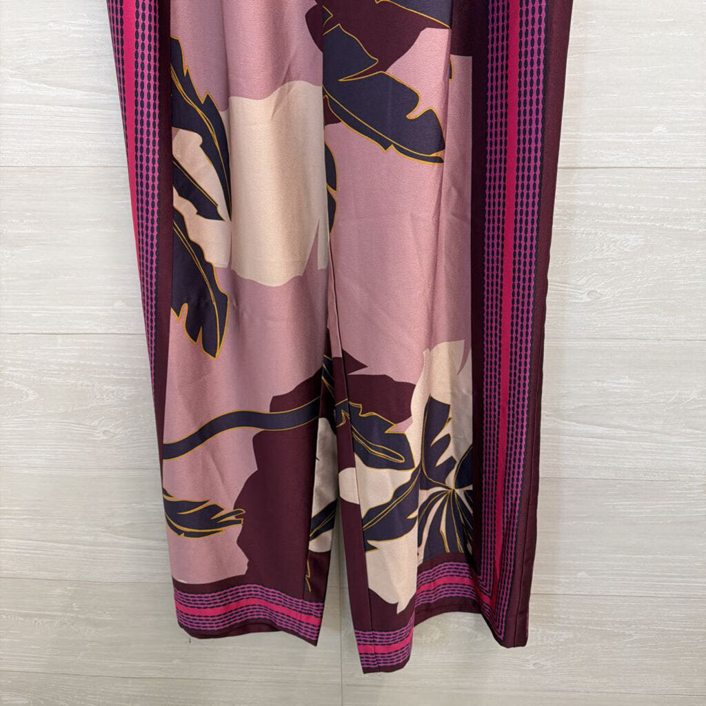 Nine West Purple/ Multi Print Silky Wide Leg Pull On Pants Small