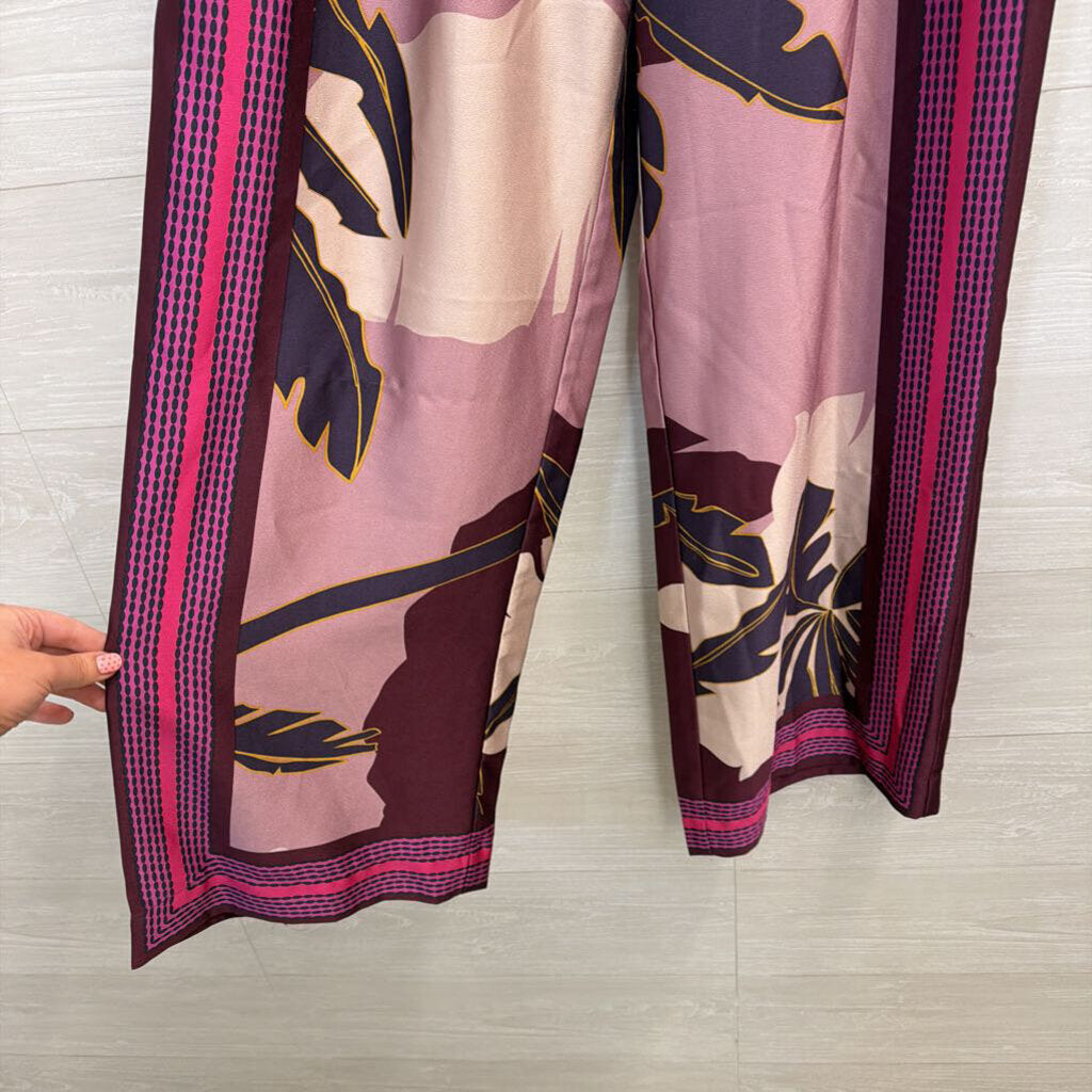 Nine West Purple/ Multi Print Silky Wide Leg Pull On Pants Small