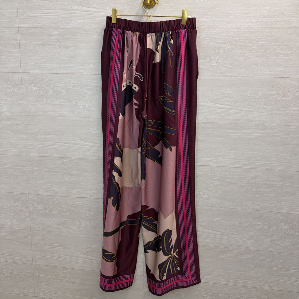 Nine West Purple/ Multi Print Silky Wide Leg Pull On Pants Small
