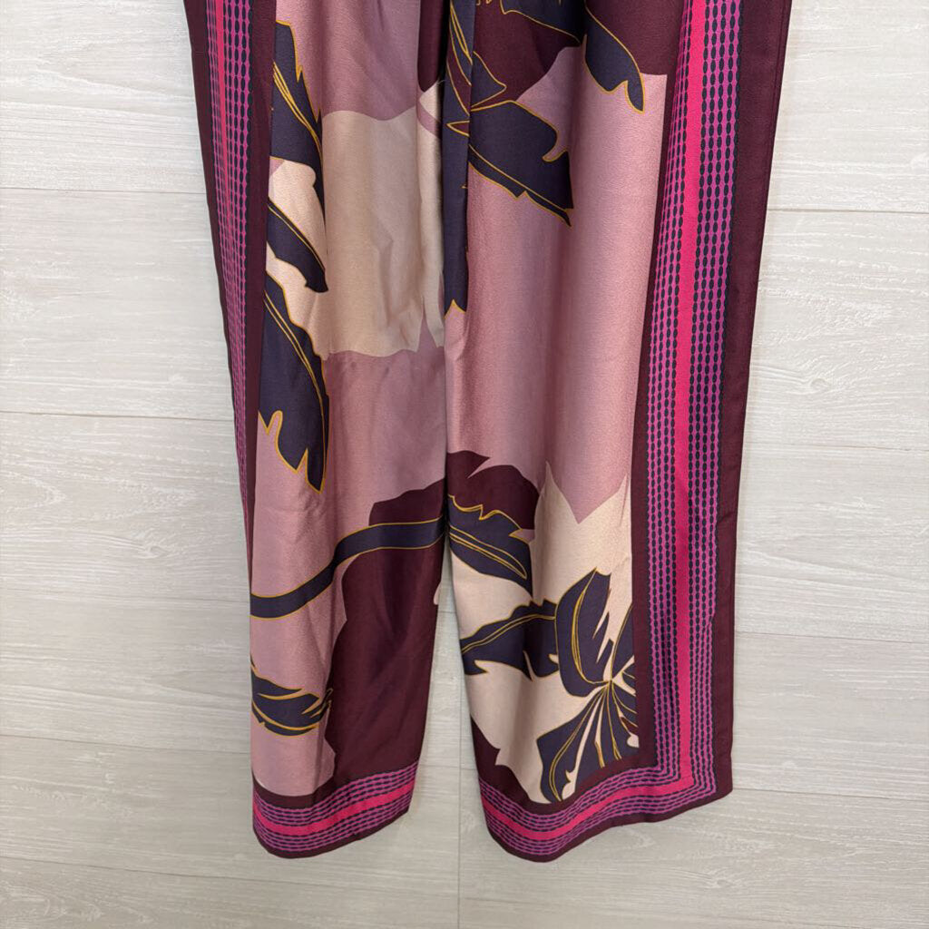 Nine West Purple/ Multi Print Silky Wide Leg Pull On Pants Small