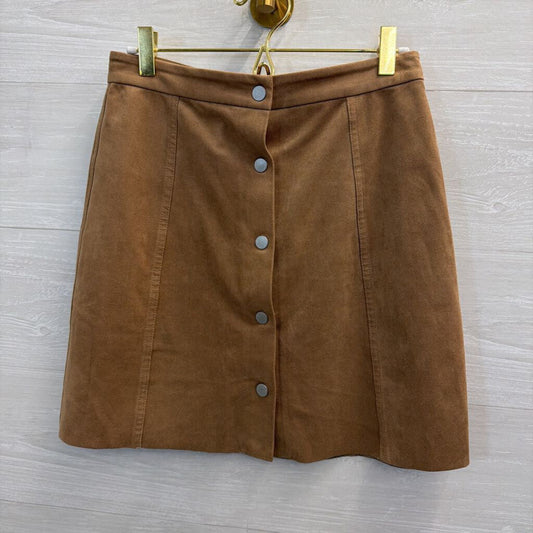 Wilfred Free Brown Suede Snap Front Mini Skirt 6