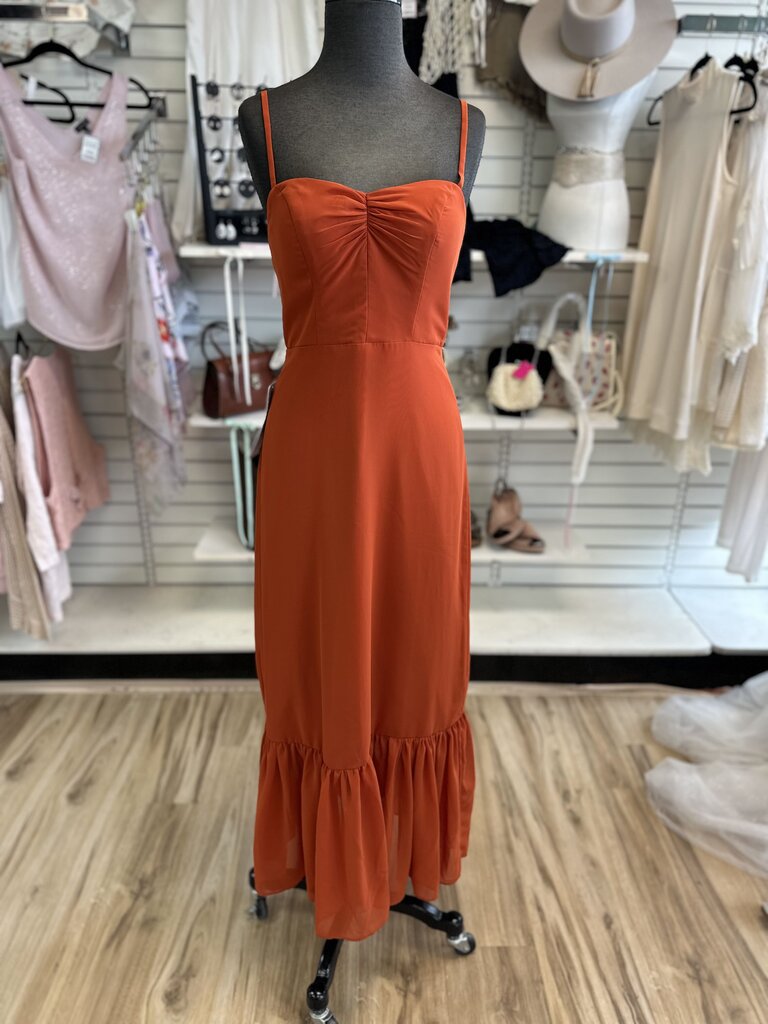 Azazie Orange Ruffle Hem Long Formal Dress 4