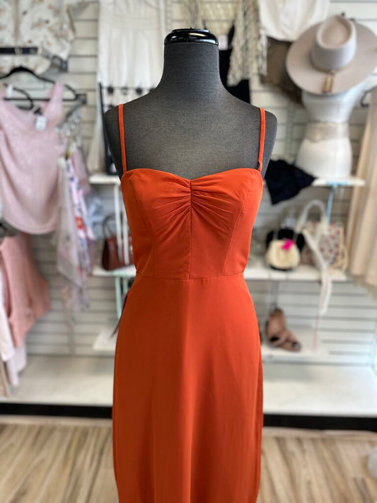 Azazie Orange Ruffle Hem Long Formal Dress 4