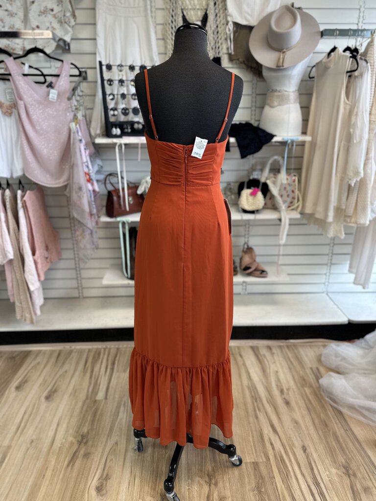 Azazie Orange Ruffle Hem Long Formal Dress 4