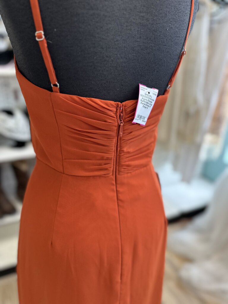 Azazie Orange Ruffle Hem Long Formal Dress 4
