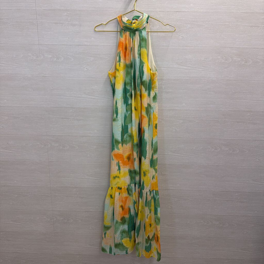 1 State White/ Multi Print High Neck Maxi Dress Small