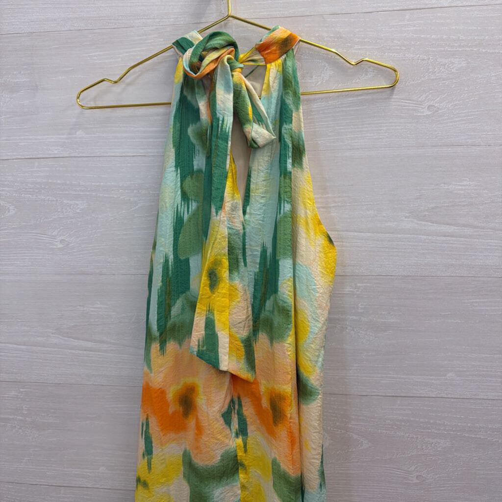 1 State White/ Multi Print High Neck Maxi Dress Small