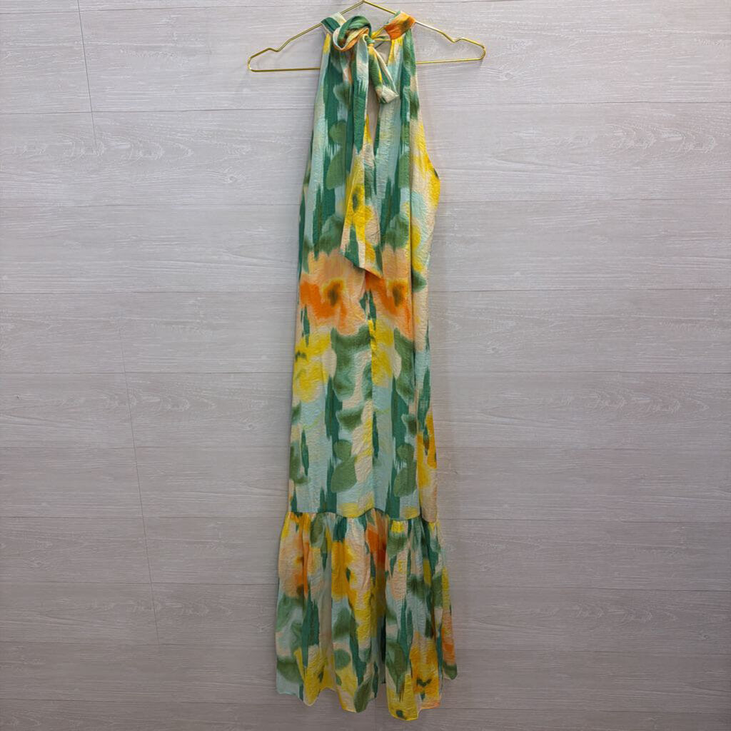 1 State White/ Multi Print High Neck Maxi Dress Small