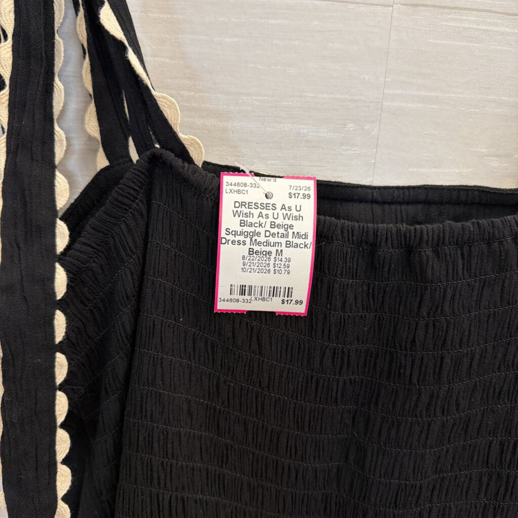As U Wish Black/ Beige Squiggle Detail Midi Dress Medium
