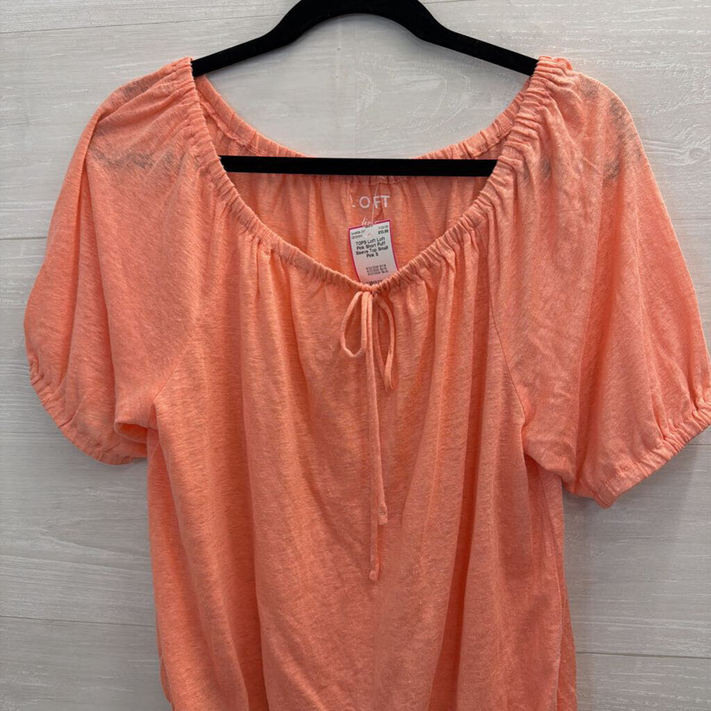 Loft Pink Short Puff Sleeve Top Small