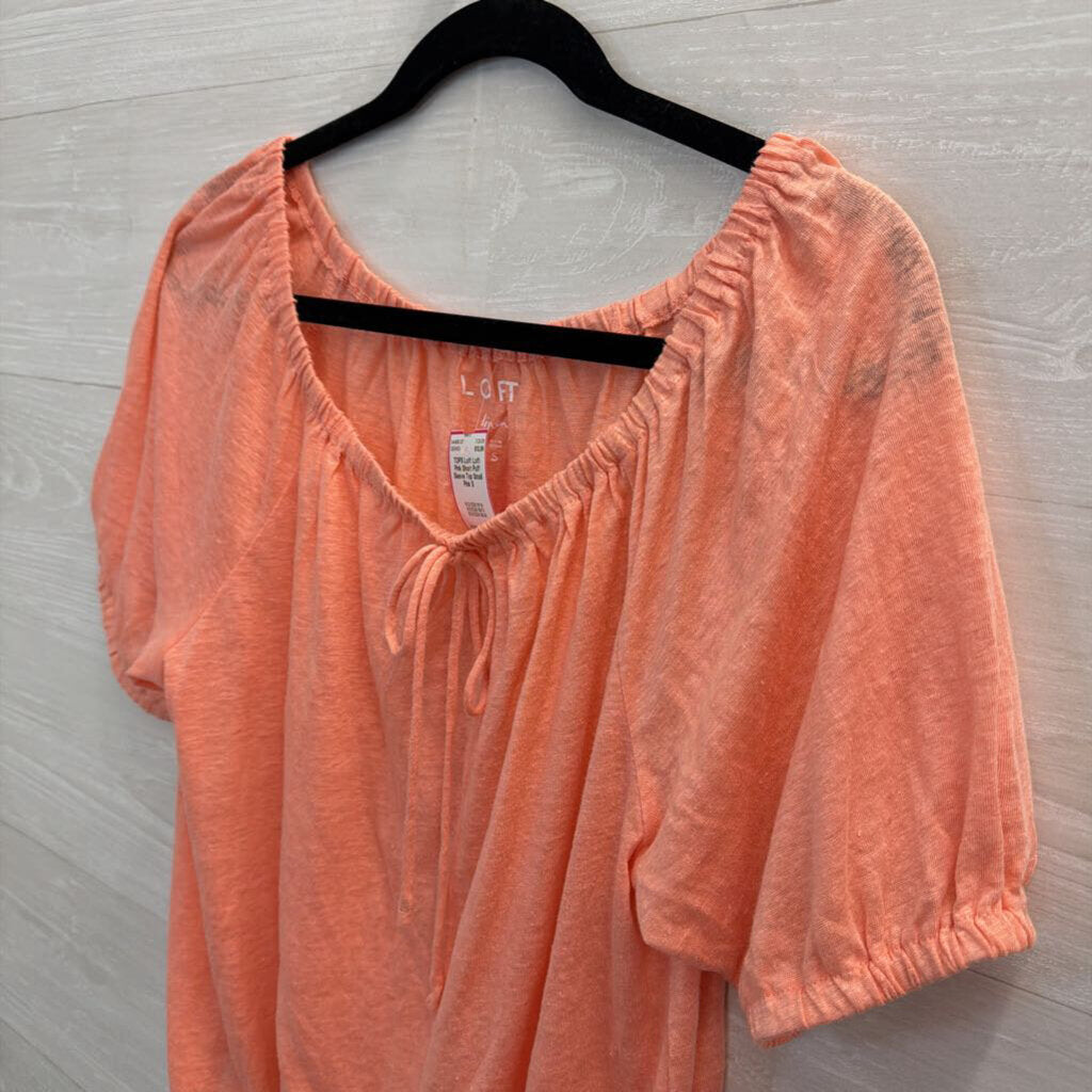 Loft Pink Short Puff Sleeve Top Small