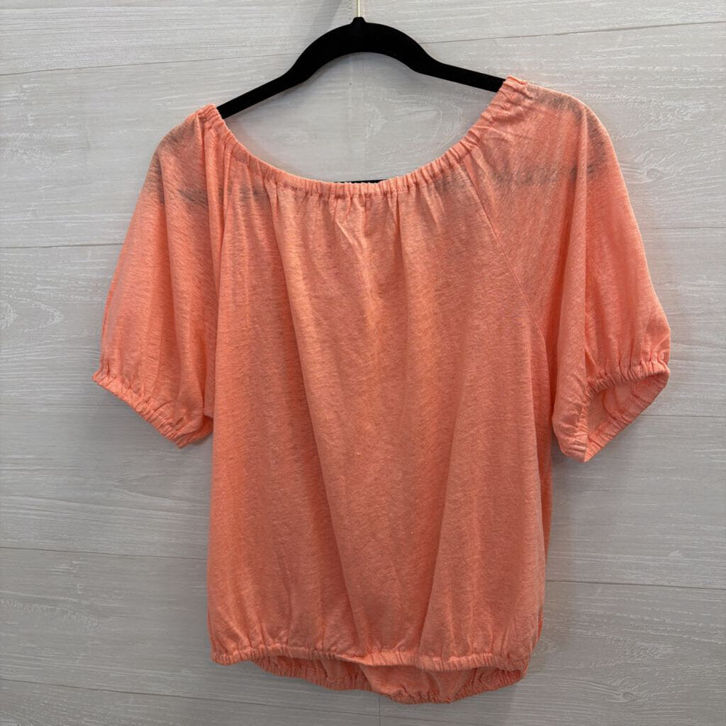 Loft Pink Short Puff Sleeve Top Small