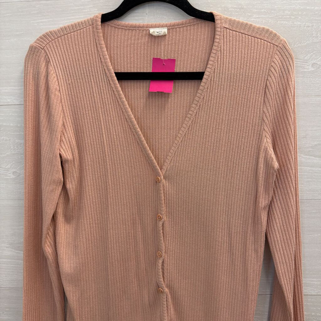 Wilfred Free Pink Ribbed Long Sleeve Button Front Top Small