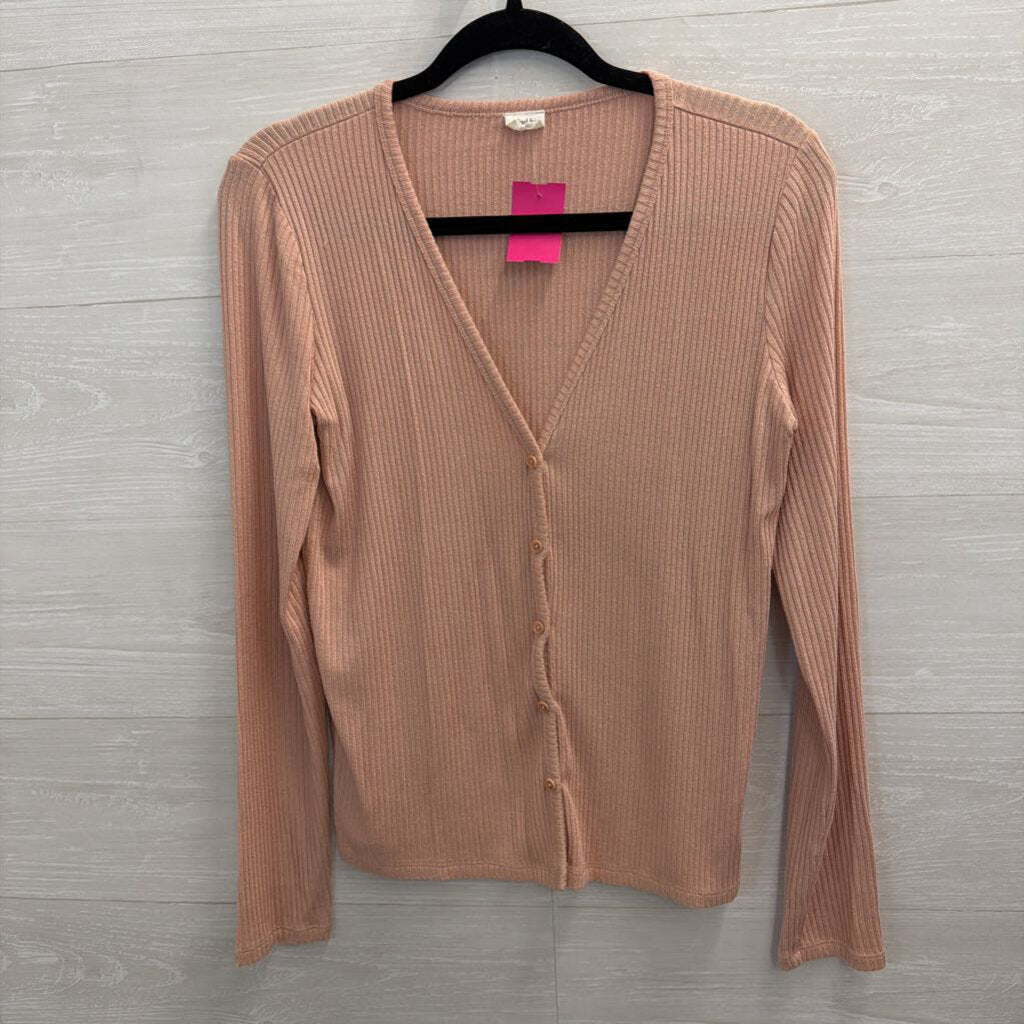 Wilfred Free Pink Ribbed Long Sleeve Button Front Top Small