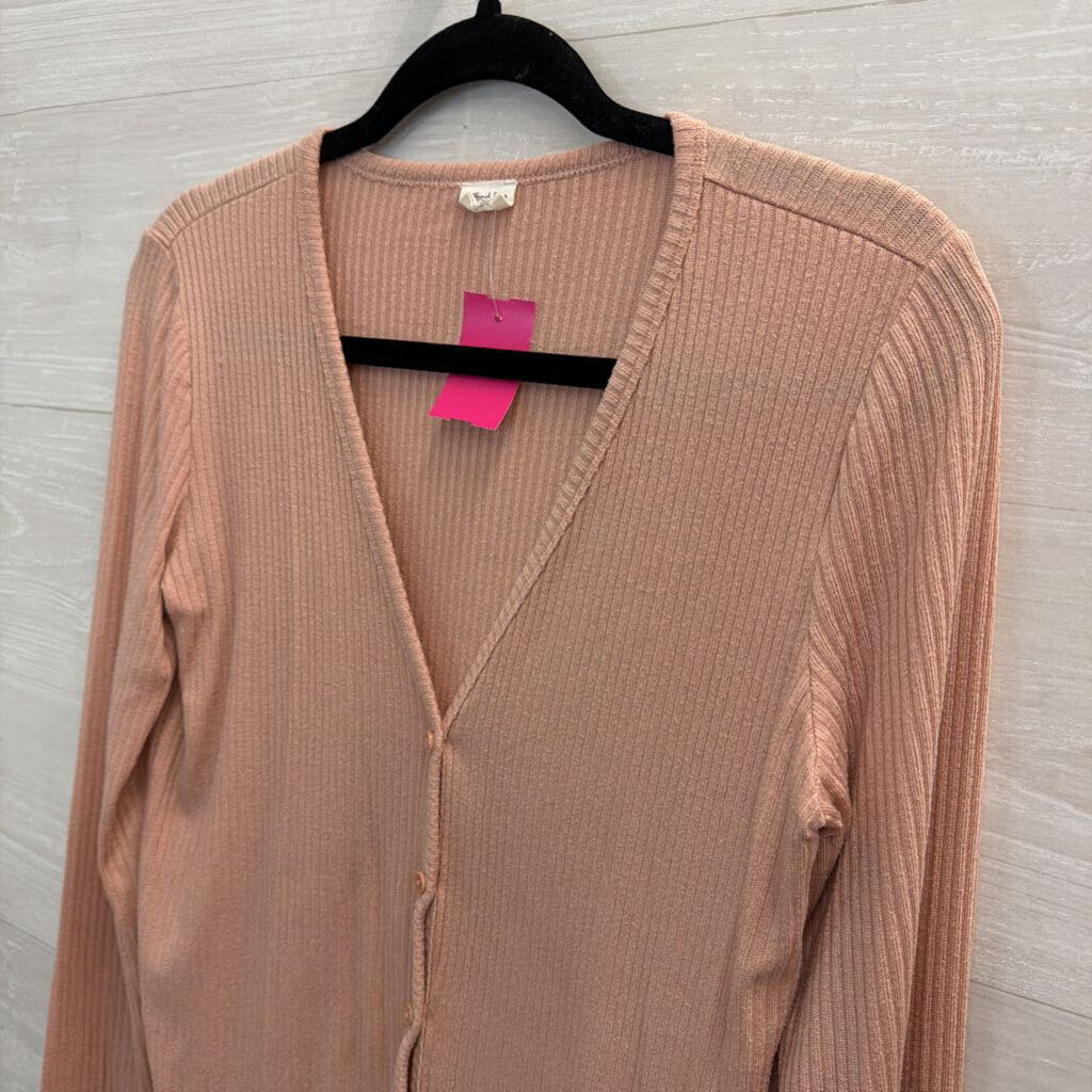 Wilfred Free Pink Ribbed Long Sleeve Button Front Top Small