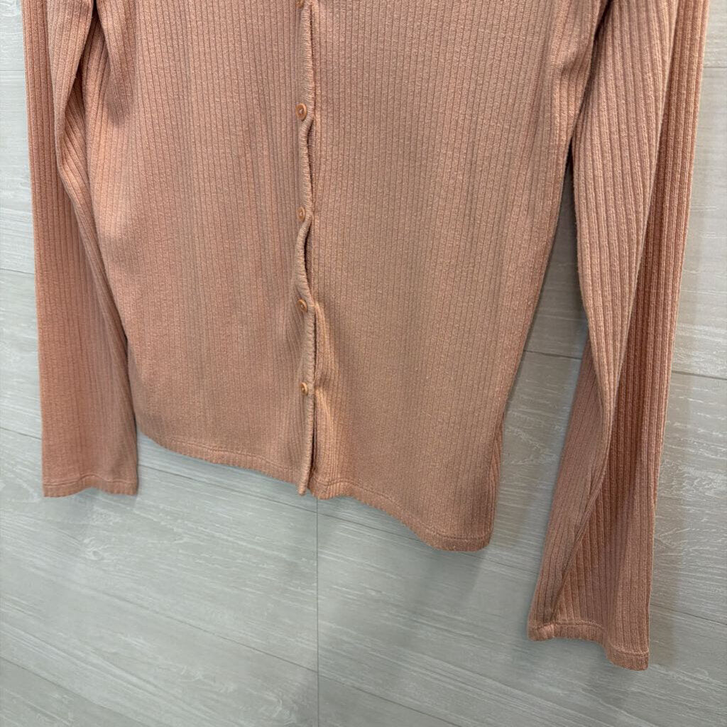 Wilfred Free Pink Ribbed Long Sleeve Button Front Top Small