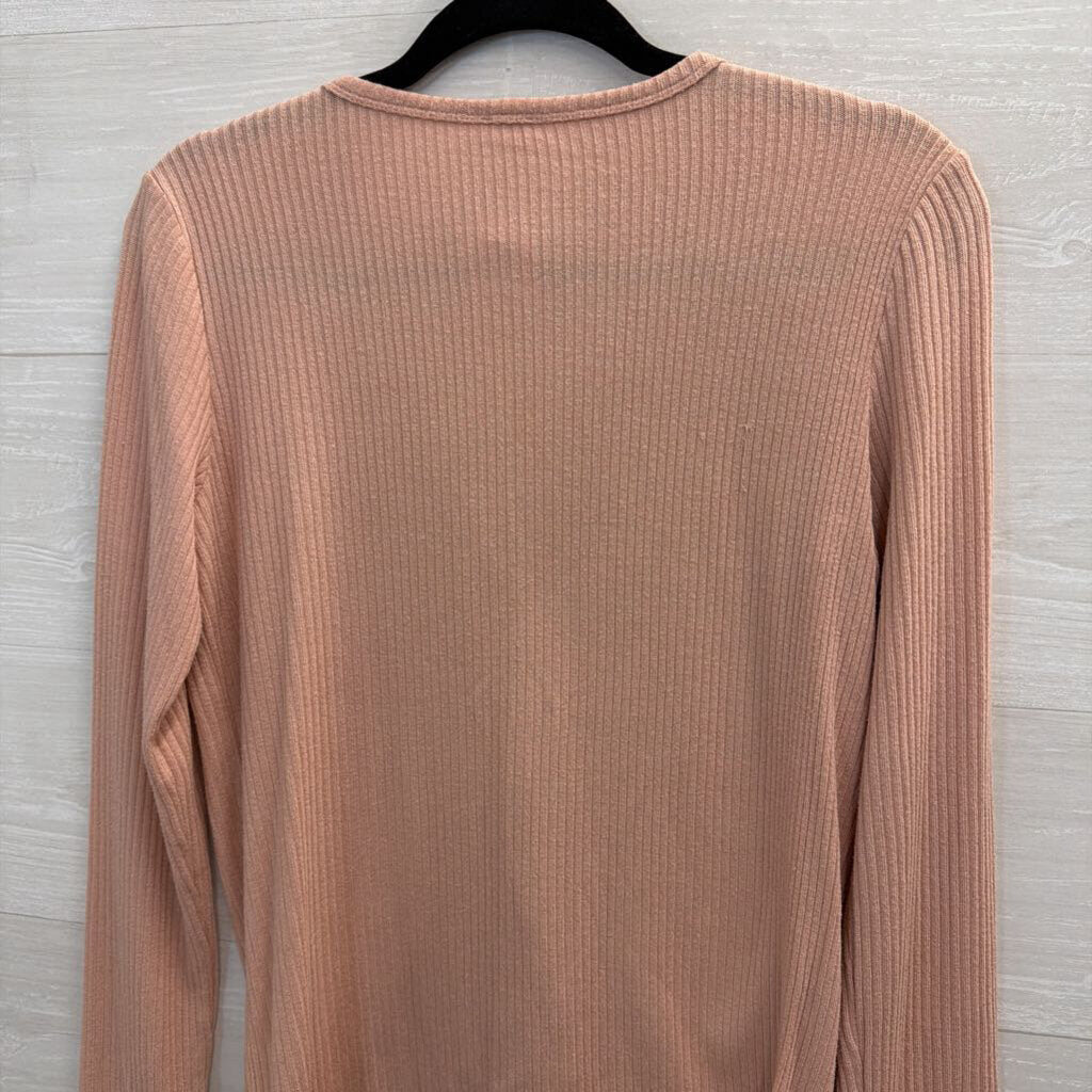Wilfred Free Pink Ribbed Long Sleeve Button Front Top Small