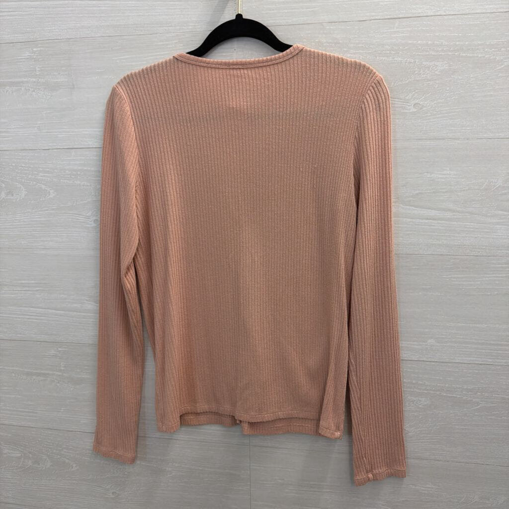 Wilfred Free Pink Ribbed Long Sleeve Button Front Top Small
