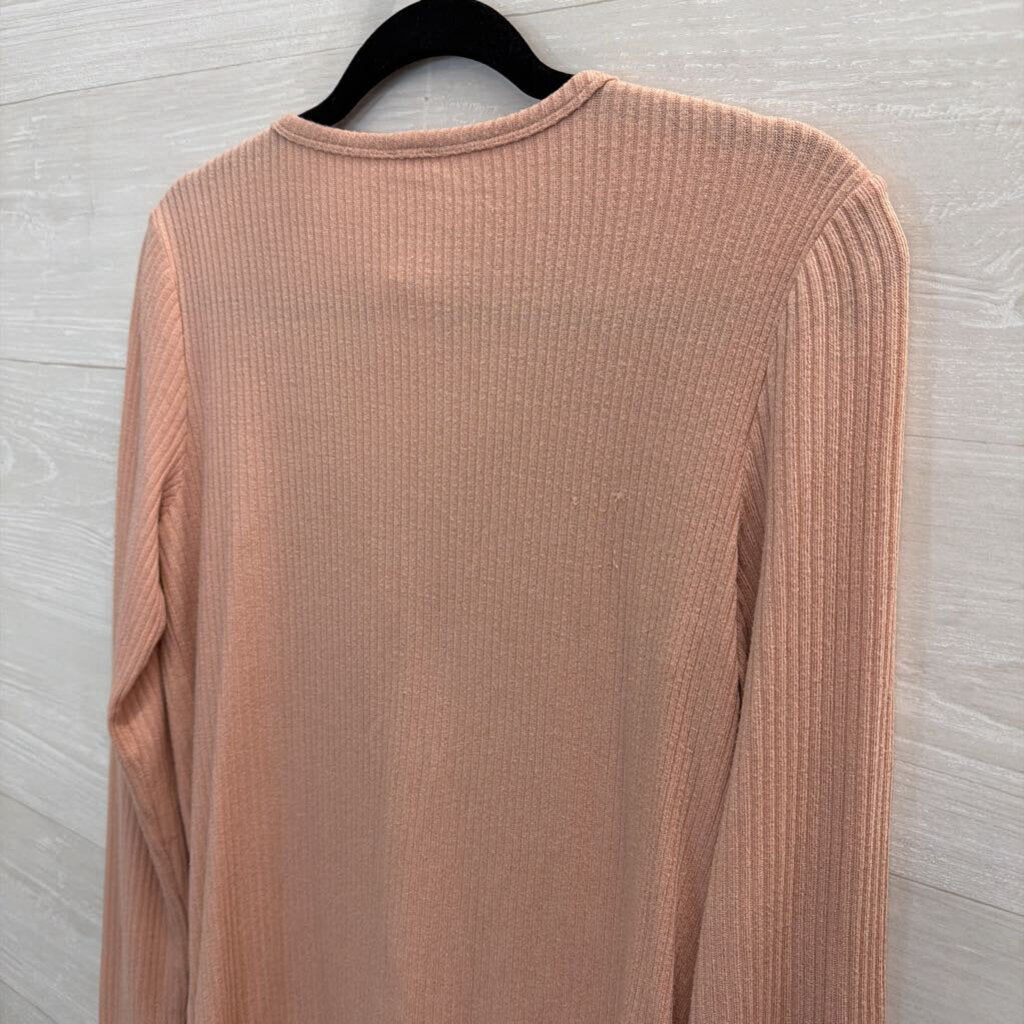 Wilfred Free Pink Ribbed Long Sleeve Button Front Top Small