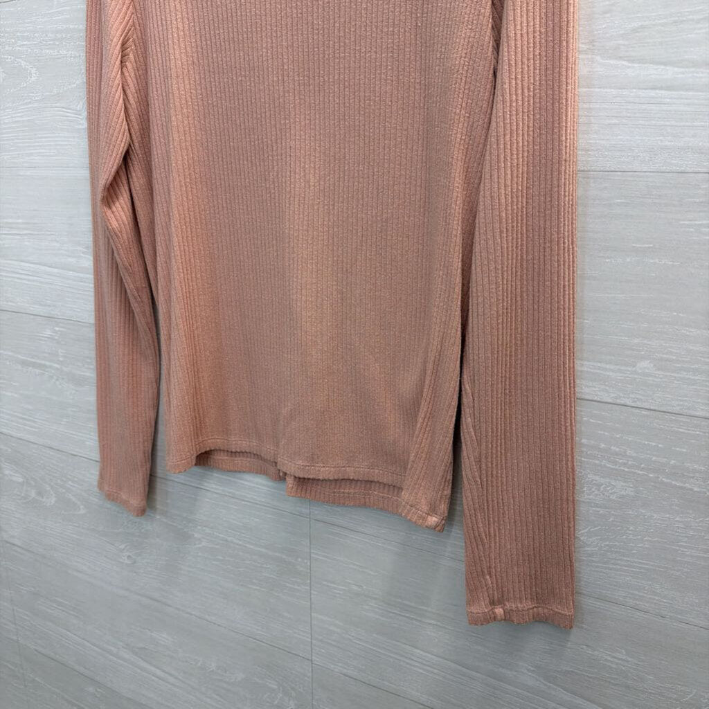 Wilfred Free Pink Ribbed Long Sleeve Button Front Top Small