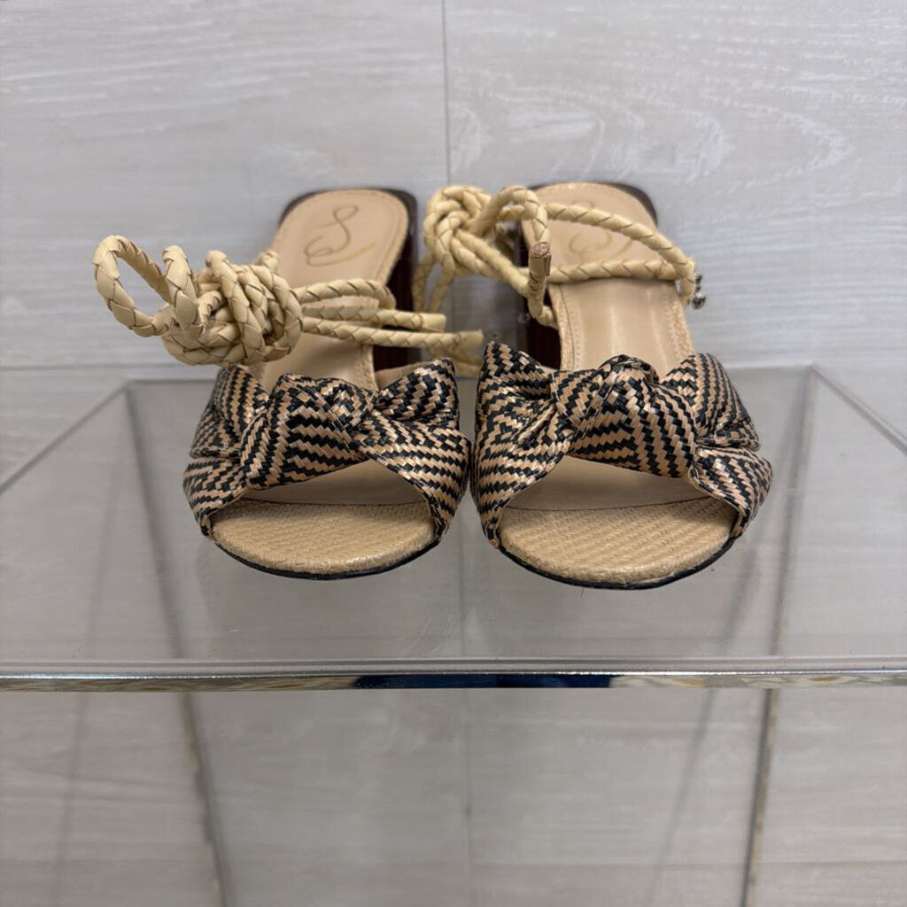 Sam Edelman Bodhi Beige/ Black Raffia Wrap Around Strap Heels 8.5