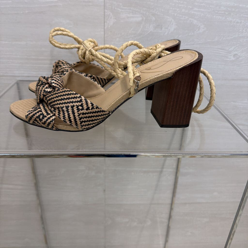 Sam Edelman Bodhi Beige/ Black Raffia Wrap Around Strap Heels 8.5