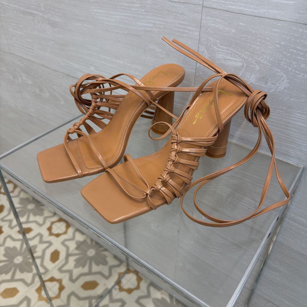 Lulus Beige Zindy Lace Up Heels 8.5
