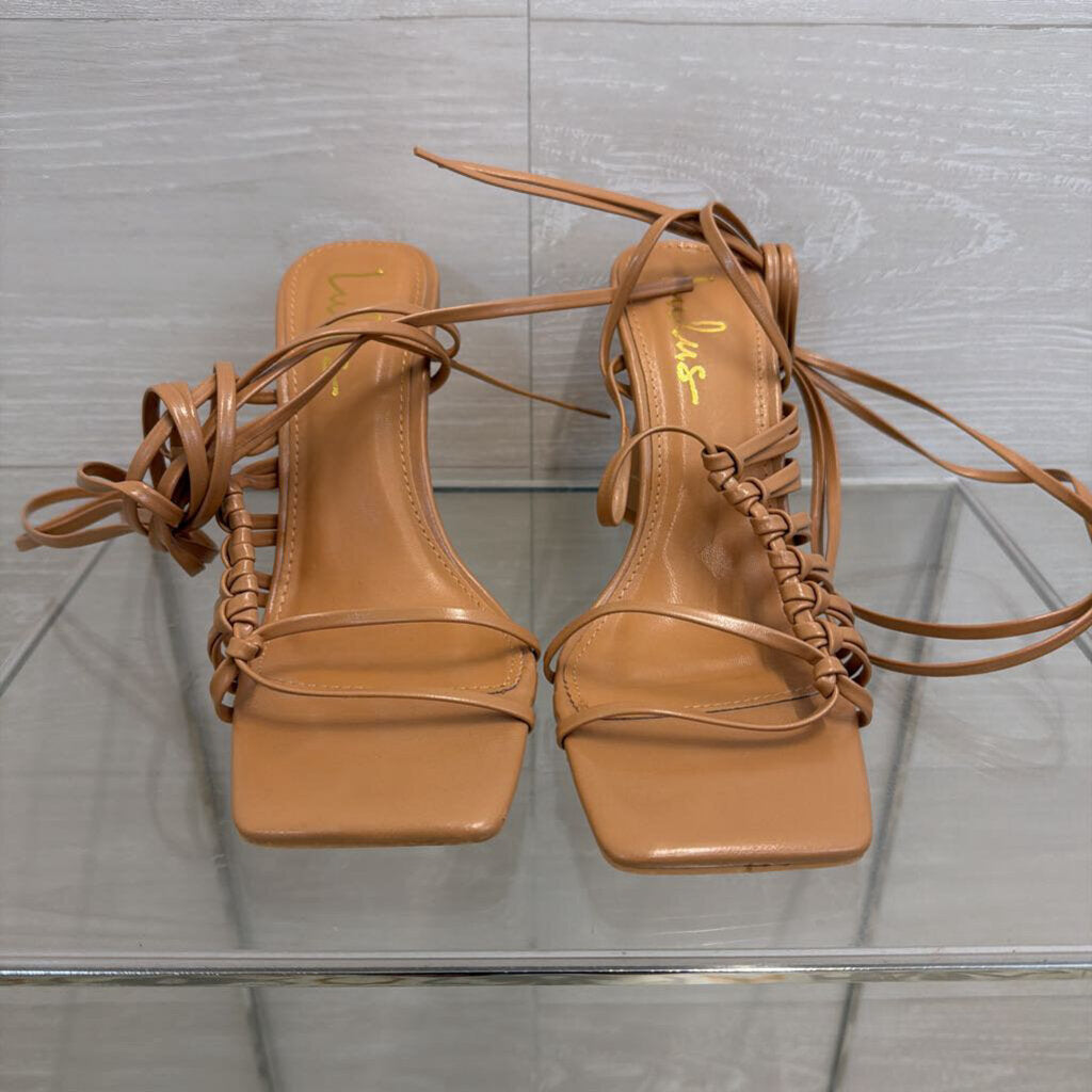Lulus Beige Zindy Lace Up Heels 8.5