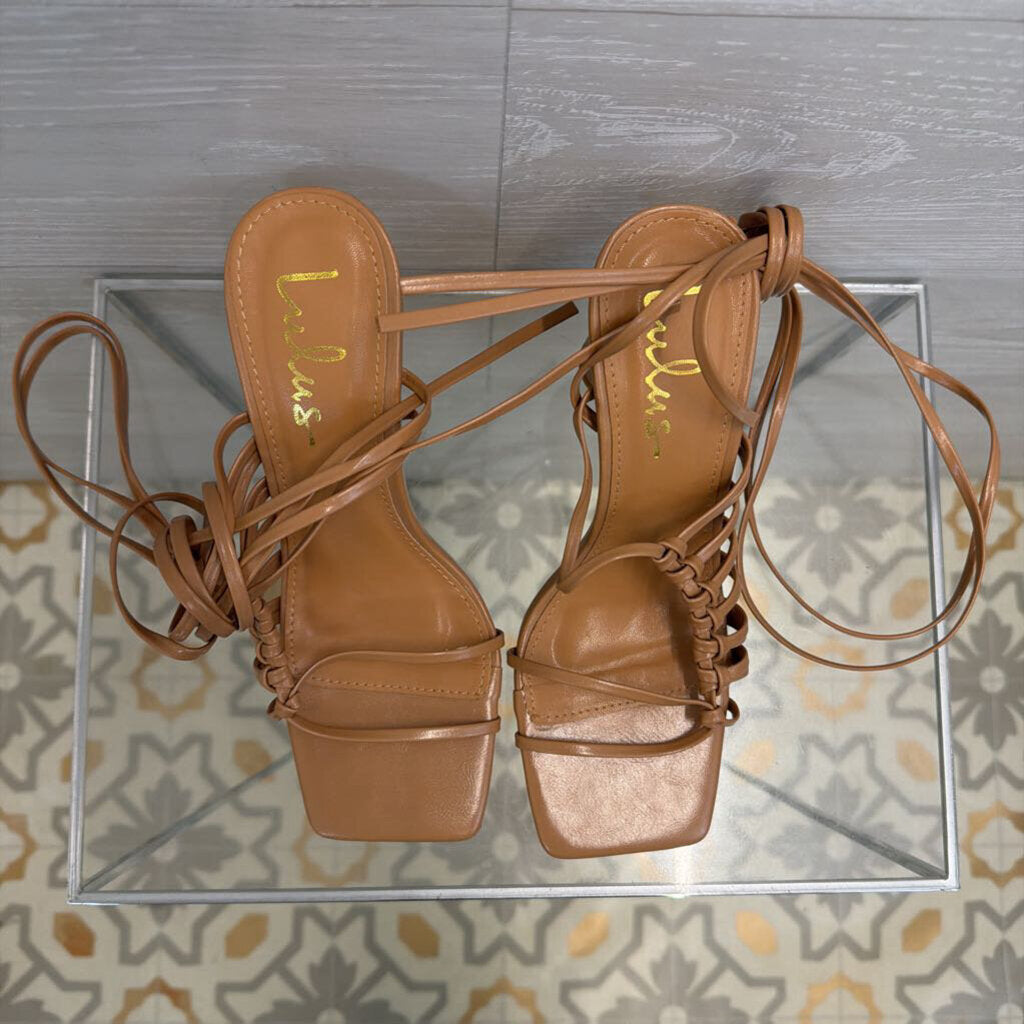 Lulus Beige Zindy Lace Up Heels 8.5