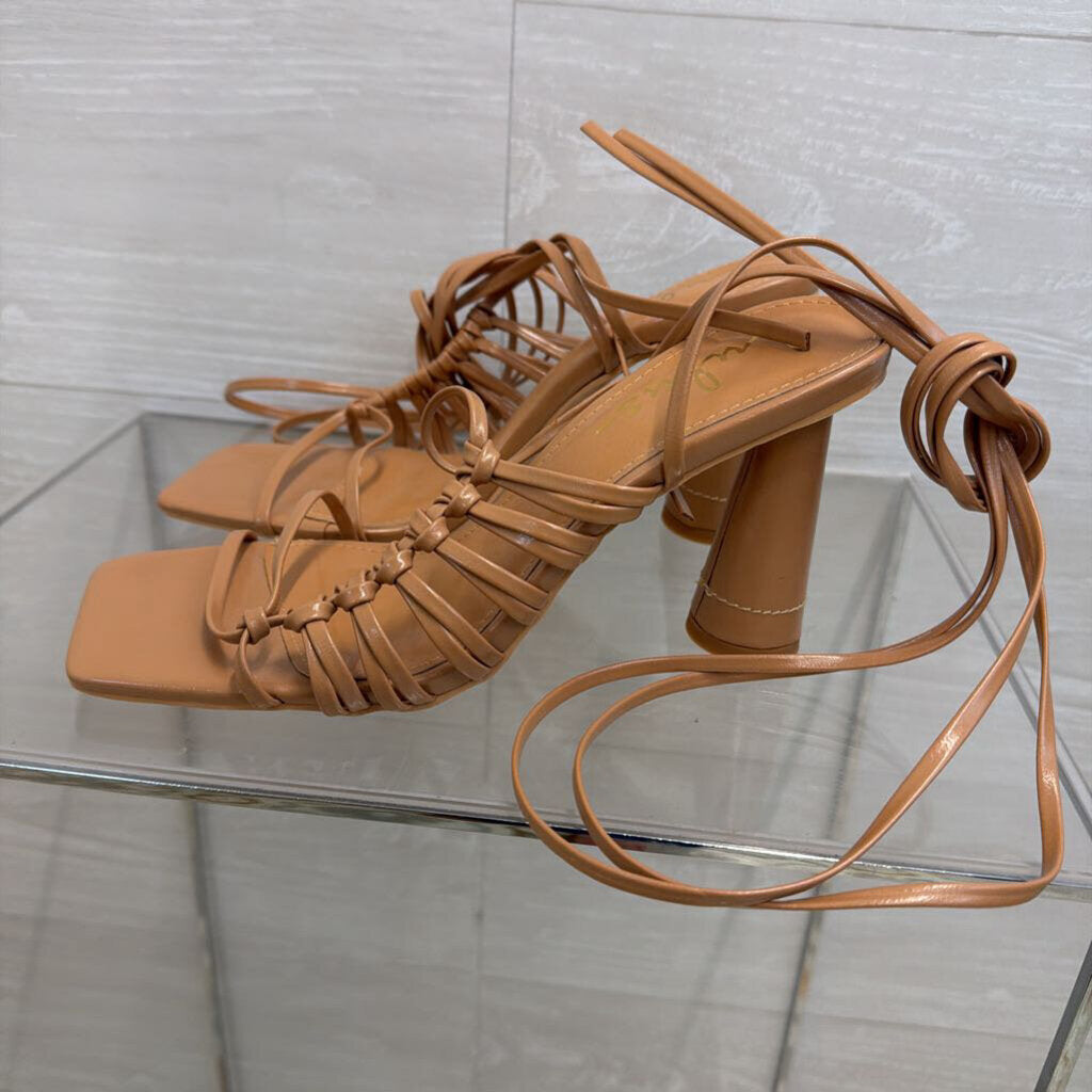 Lulus Beige Zindy Lace Up Heels 8.5