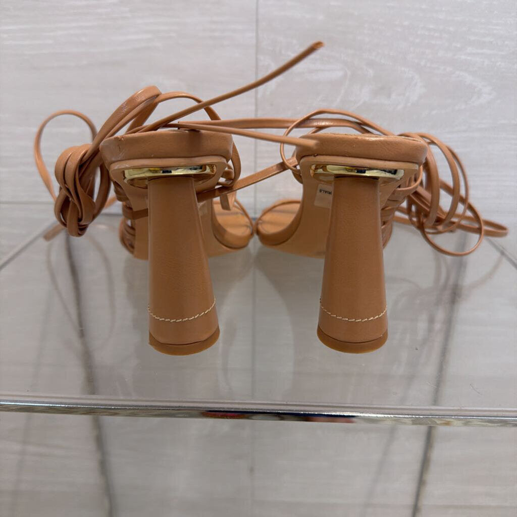 Lulus Beige Zindy Lace Up Heels 8.5