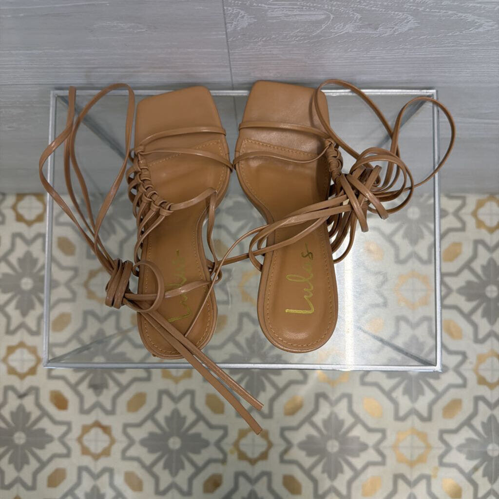 Lulus Beige Zindy Lace Up Heels 8.5