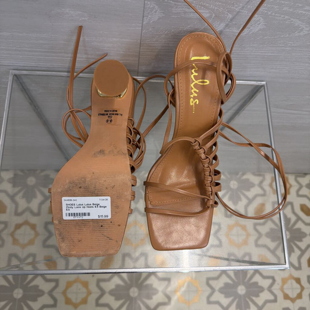 Lulus Beige Zindy Lace Up Heels 8.5