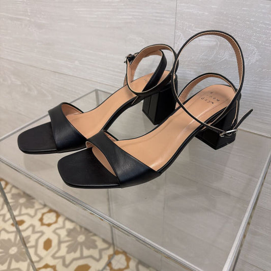 Black Ankle Strap Block Heels 9