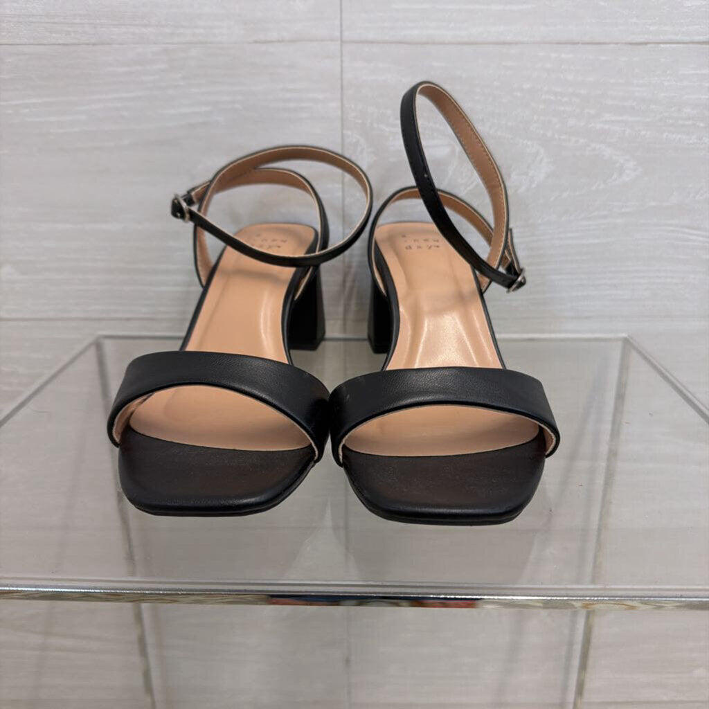 Black Ankle Strap Block Heels 9