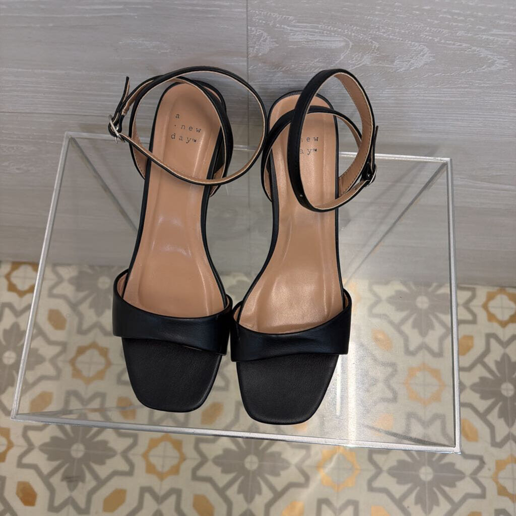 Black Ankle Strap Block Heels 9