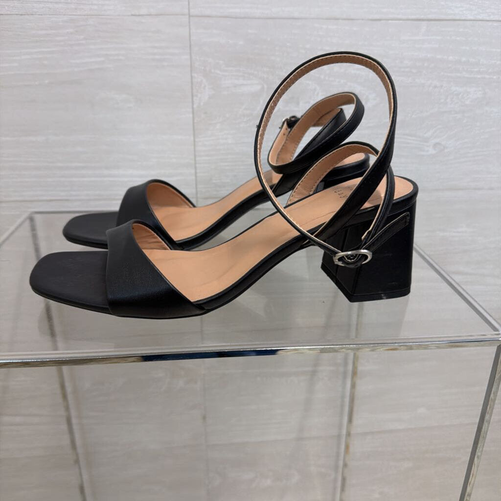 Black Ankle Strap Block Heels 9