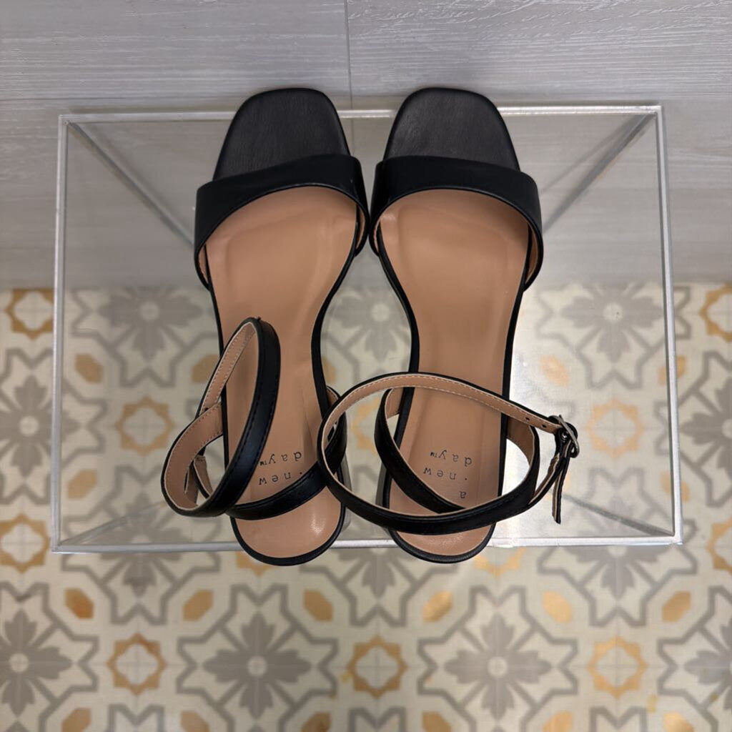 Black Ankle Strap Block Heels 9