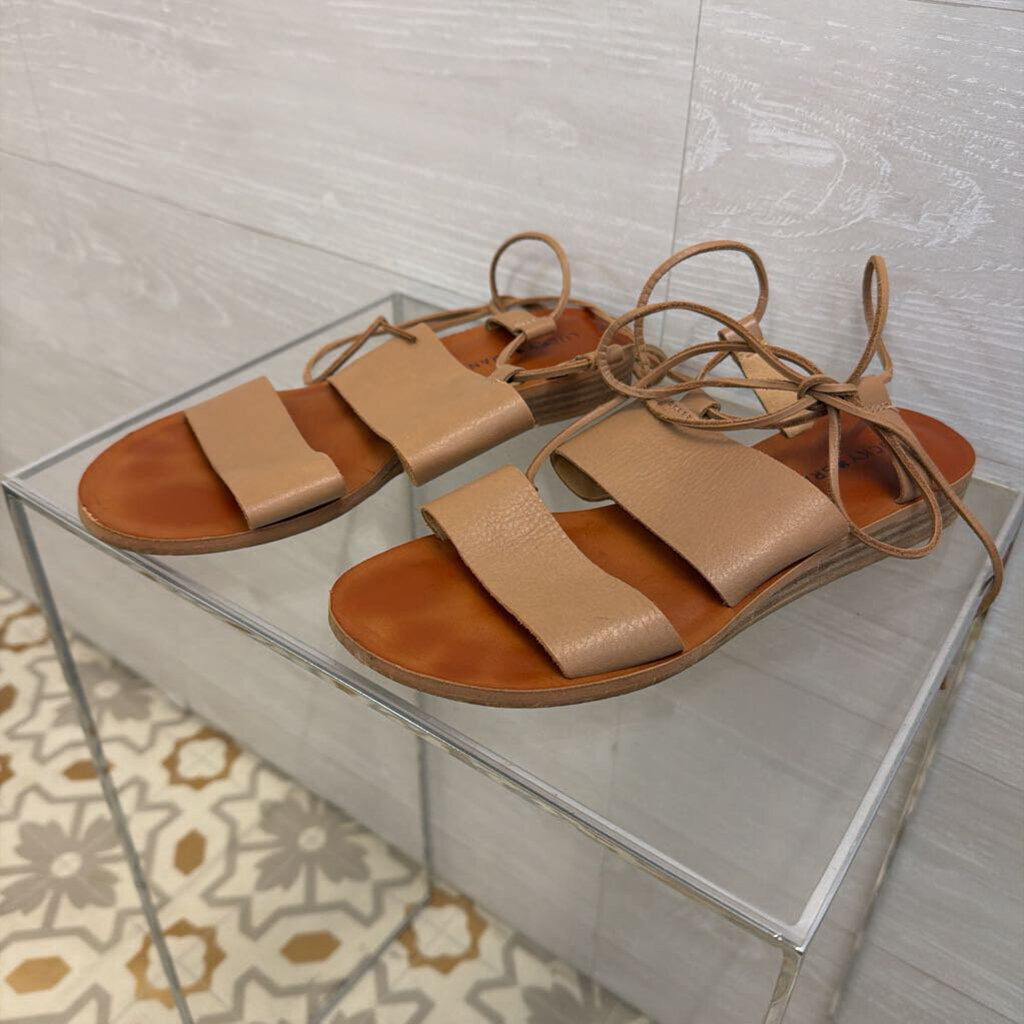 Lucky Brand Beige Leather Hadesha Wrap Around Strap Sandals 8.5