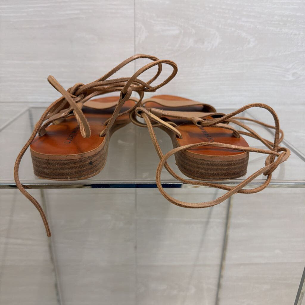 Lucky Brand Beige Leather Hadesha Wrap Around Strap Sandals 8.5