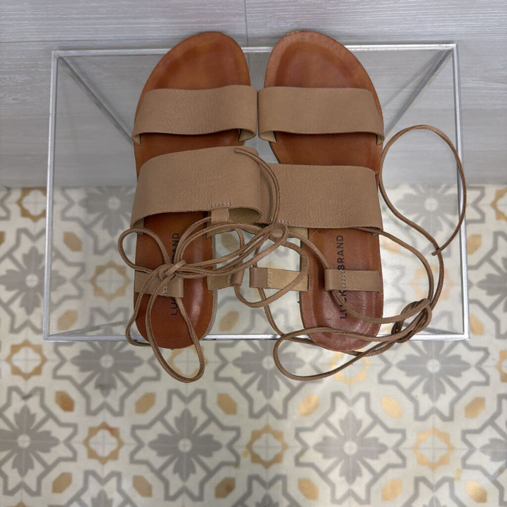 Lucky Brand Beige Leather Hadesha Wrap Around Strap Sandals 8.5