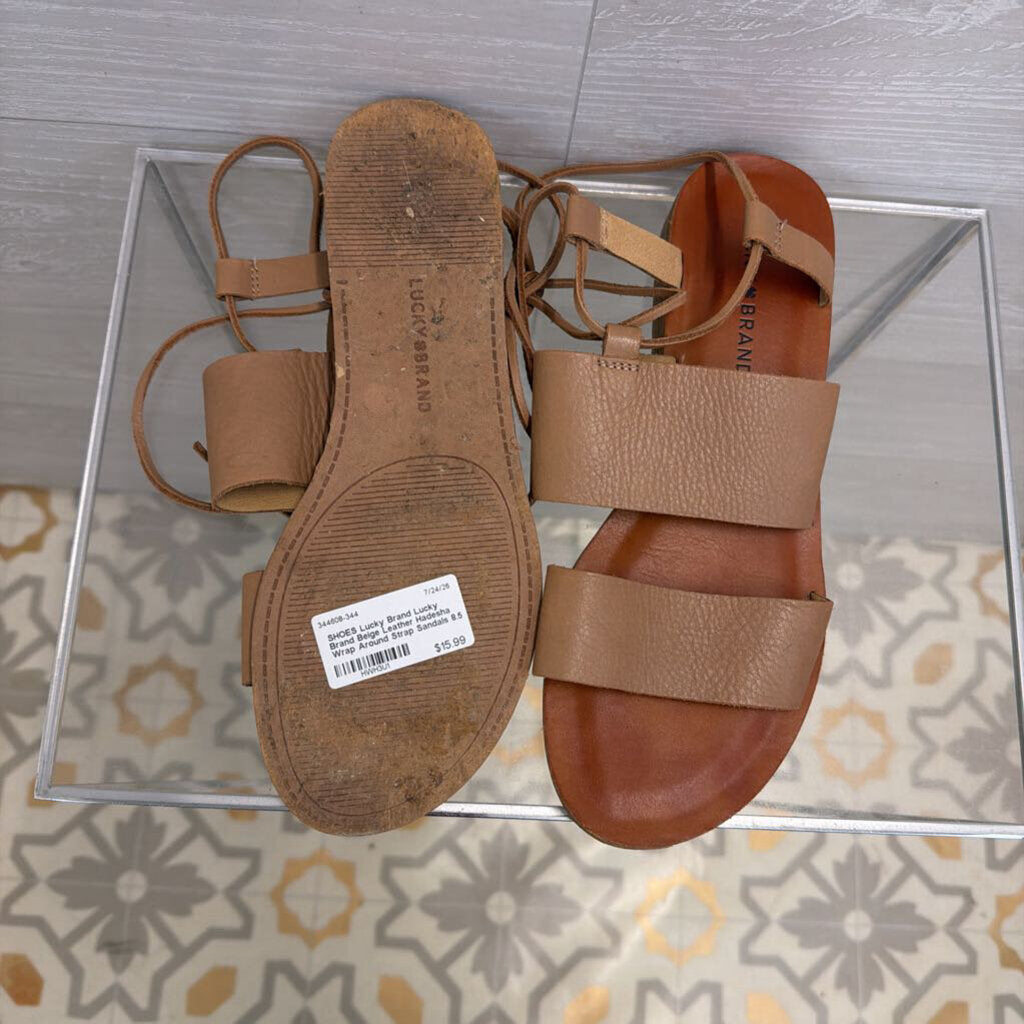 Lucky Brand Beige Leather Hadesha Wrap Around Strap Sandals 8.5